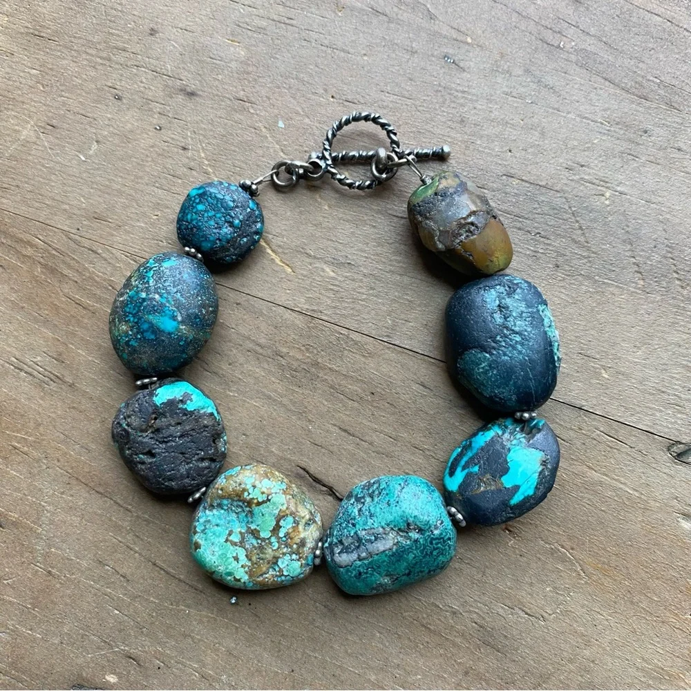 Raw Turquoise and Sterling Silver Necklace and Bracelet Set - Picture 13 of 14